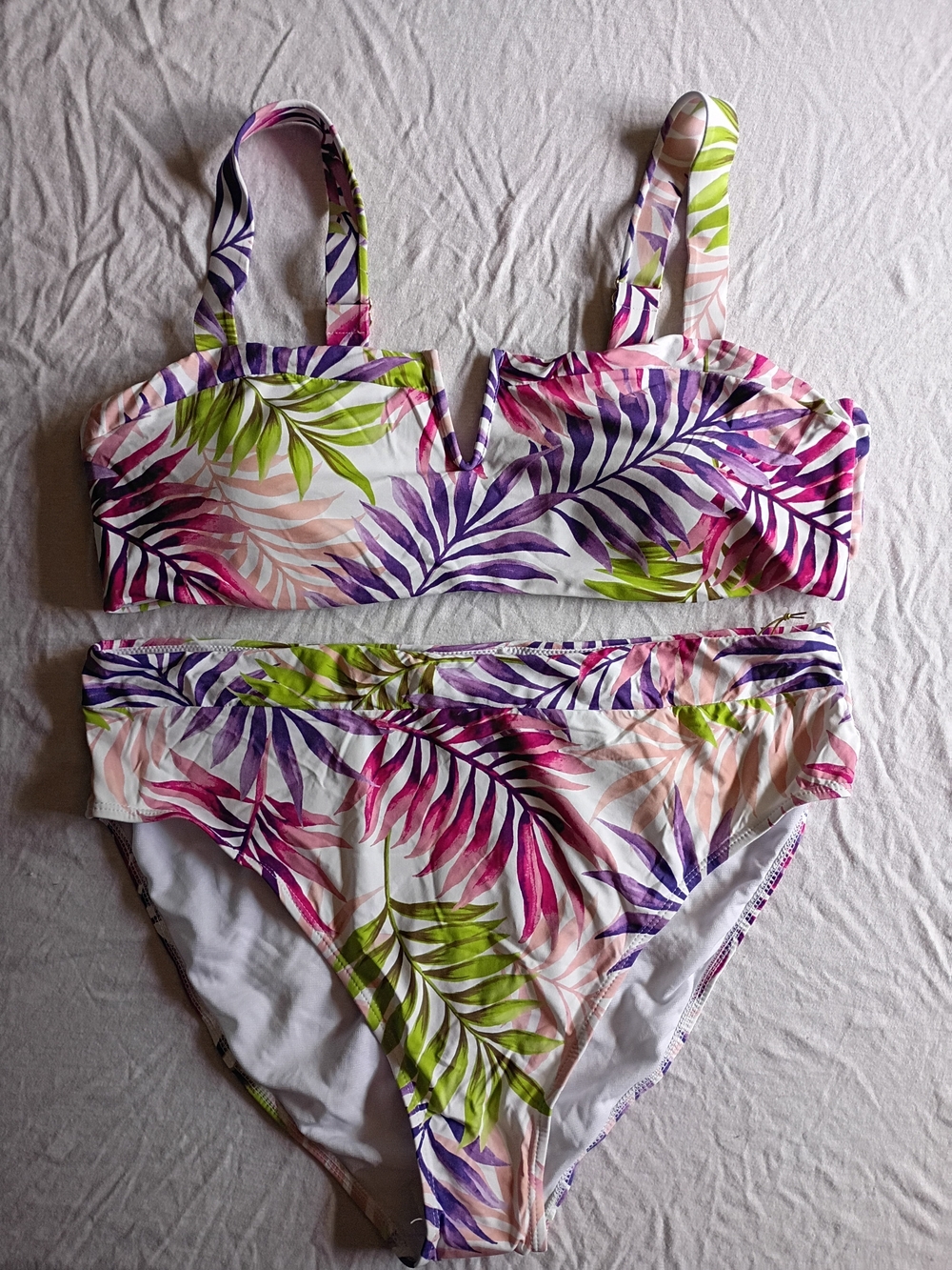 2X Tropical Leaf Print Bikini Set in Purple, Pink & Green